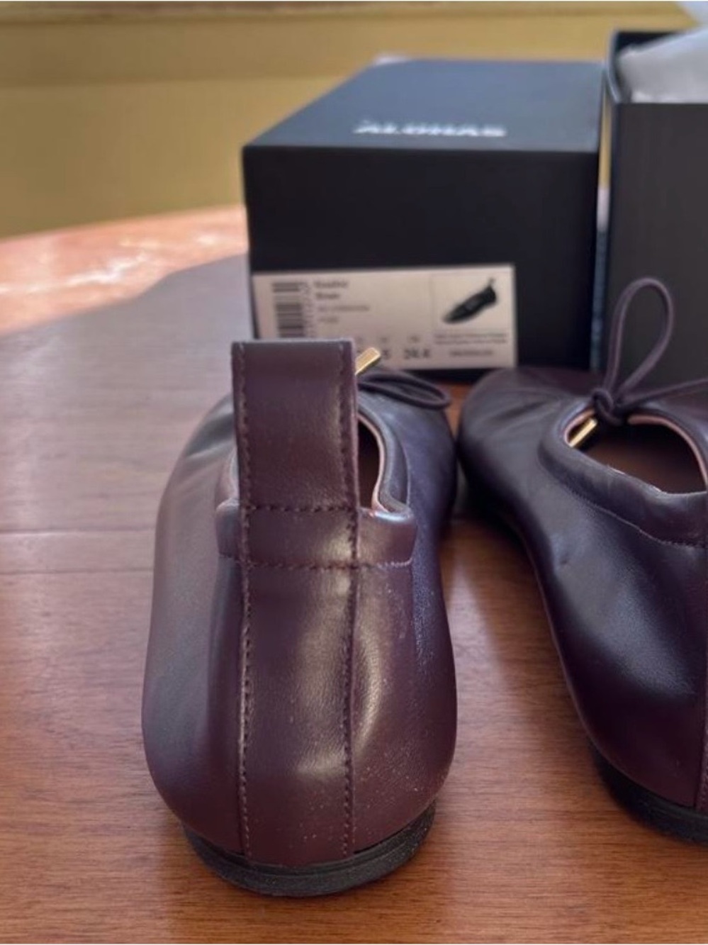ALOHAS Dark Brown Leather Ballet Flats with Bow Accent - Picture 3 of 6